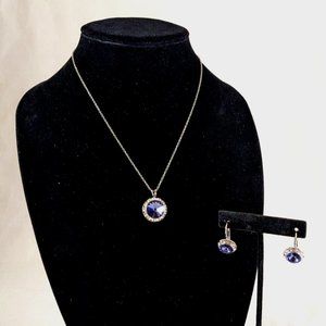 Blue Crystal Ear Thailand Fine Silver Plated Necklace and Earrings